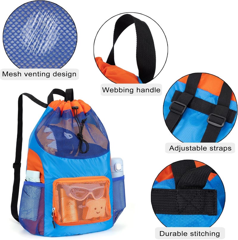 Veious Swim Bag for Kids Drawstring Backpack for Boys Lightweight Mesh Beach Backpack Swimming Pool Sports Gym String Bag Blue - Image 5